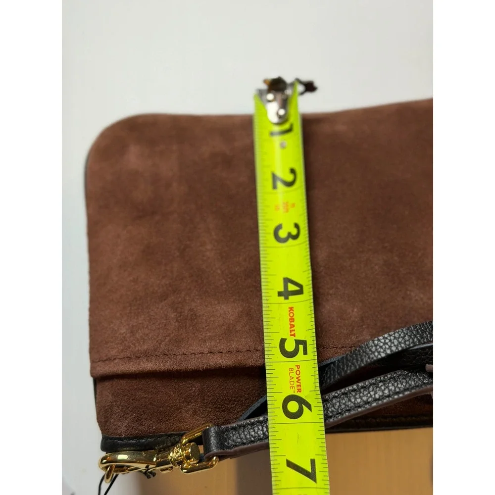 Aimee Kestenberg Bal Harbour Crossbody Brown Suede Leather Gold Hardware Womens